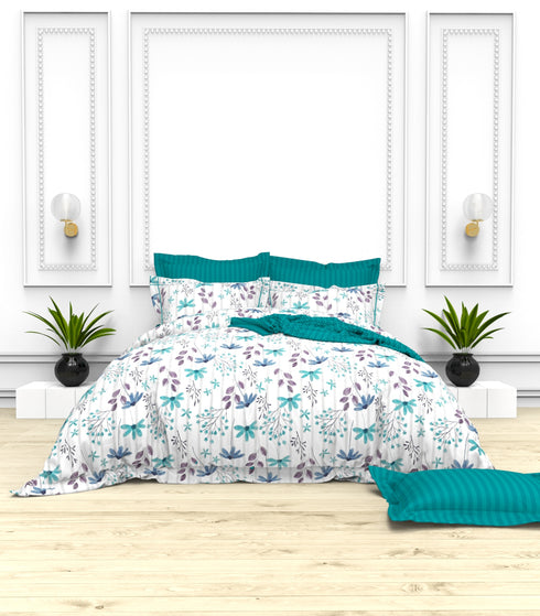Christie 100% Cotton Striped Satin 220 TC King size Bed Linen Set with 4 Pillow Covers -1